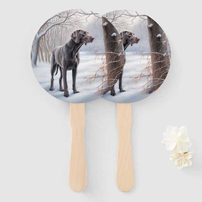 Éventail Weimaraner Laisser Neige Noël (Devant et derrière)