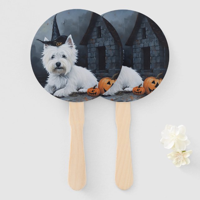 Éventail West Highland White Terrier Citrouille Halloween (Devant et derrière)