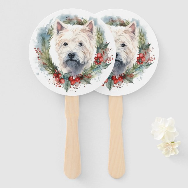 Éventail West Highland White Terrier Wire de Noël (Devant et derrière)