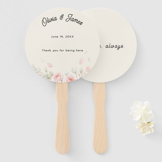 Éventail Whispered Petals Round Elegant Minimalist Wedding  (Devant et derrière)