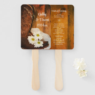 Éventail White Daisies Cowboy Boots Western Wedding Program