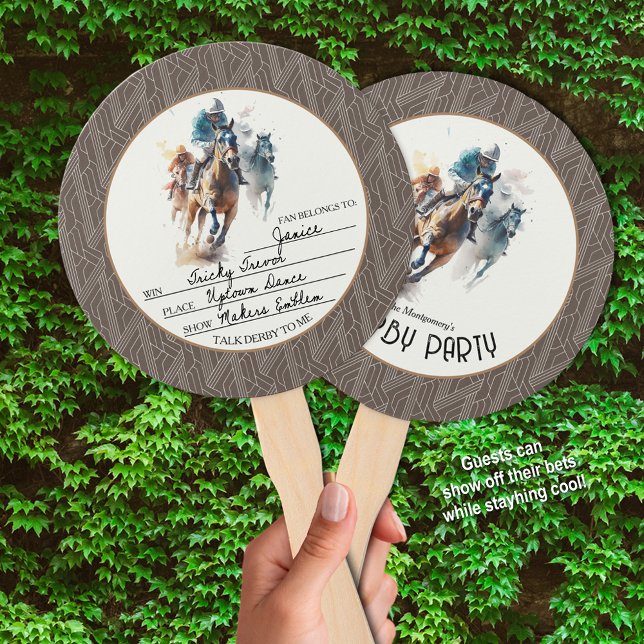 Éventail Win Place Show Racehores Derby Party Brown (Derby hand fans keep guests cool and they can write their bets on one side.)