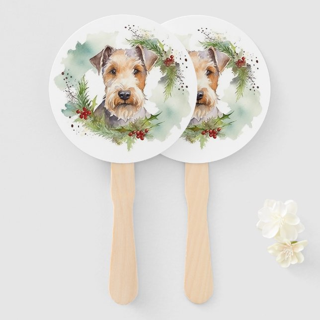 Éventail Wirefox Terrier Festive de Noël Wreath Pup (Devant et derrière)