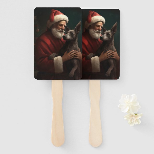 Éventail Xoloitzcuintli avec Noël Festif du Père Noël (Devant et derrière)