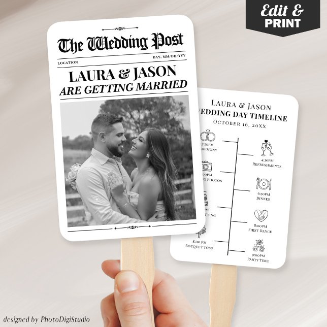 Éventails de journal de mariage, éventails de prog (Wedding Newspaper Hand Fans, Wedding Program Fans)
