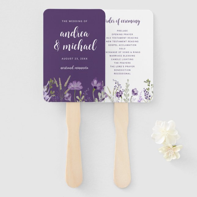Éventails de programme de mariage floral lavande v (Devant et derrière)