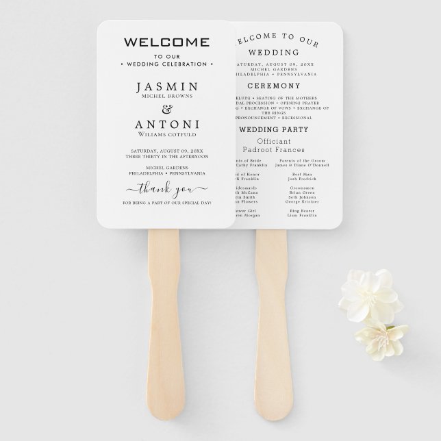 Éventails de programme de mariage moderne avec pho (Devant et derrière)