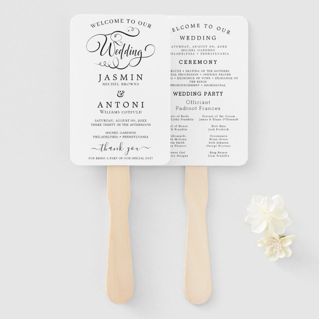 Éventails de programme de mariage moderne avec pho (Devant et derrière)