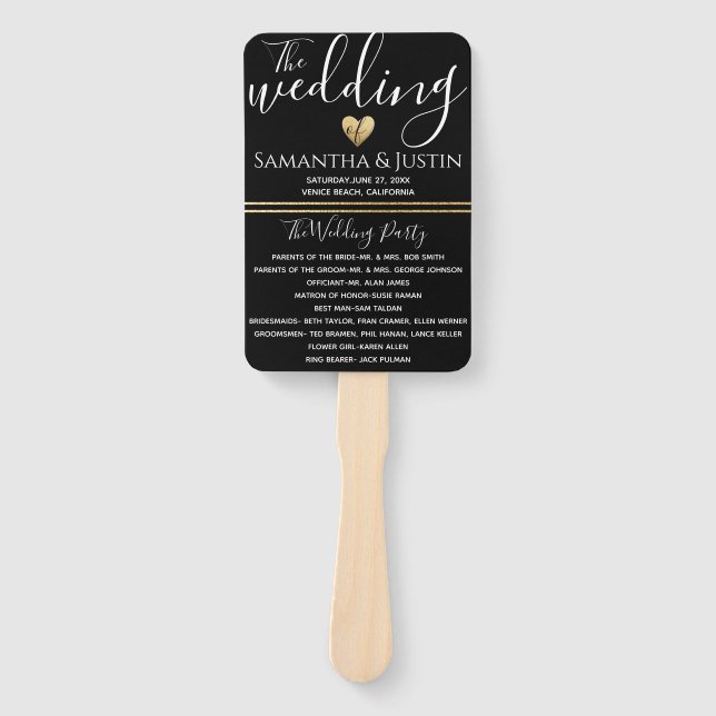 Éventails élégants de mariage or et noir (Devant)