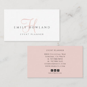 Eventplaner Blush Pink Schriftzug Monogramm Name Visitenkarte