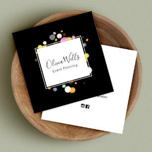 Eventplaner Confetti Black Square Business Card Quadratische Visitenkarte