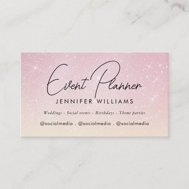Eventplaner Elegante Rose Gold Rosa Glitzer Visitenkarte (Vorderseite)