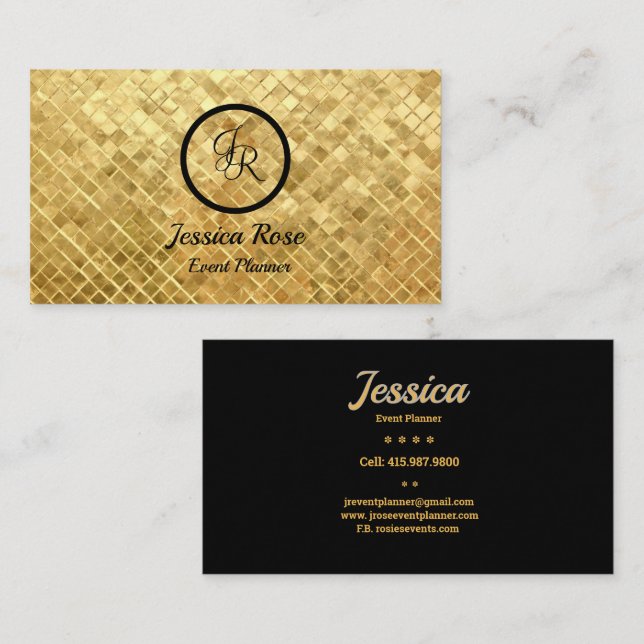 Eventplaner Gold Sequenzen/Black Business Cards Visitenkarte (Vorne/Hinten)