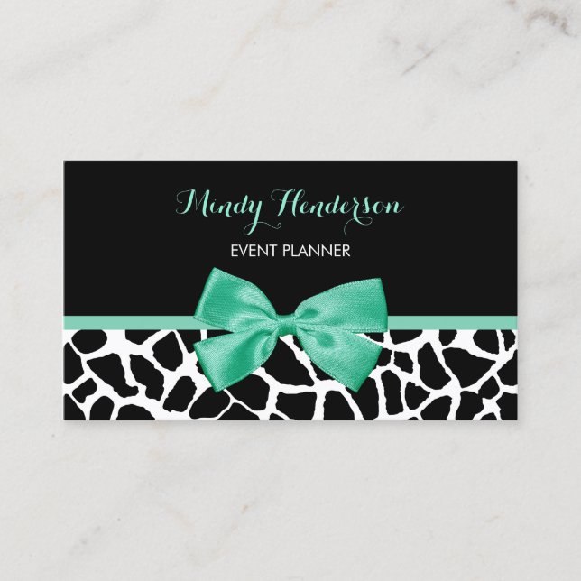 Eventplaner Hübsche Giraffe Print Mint Green Bow Visitenkarte (Vorderseite)