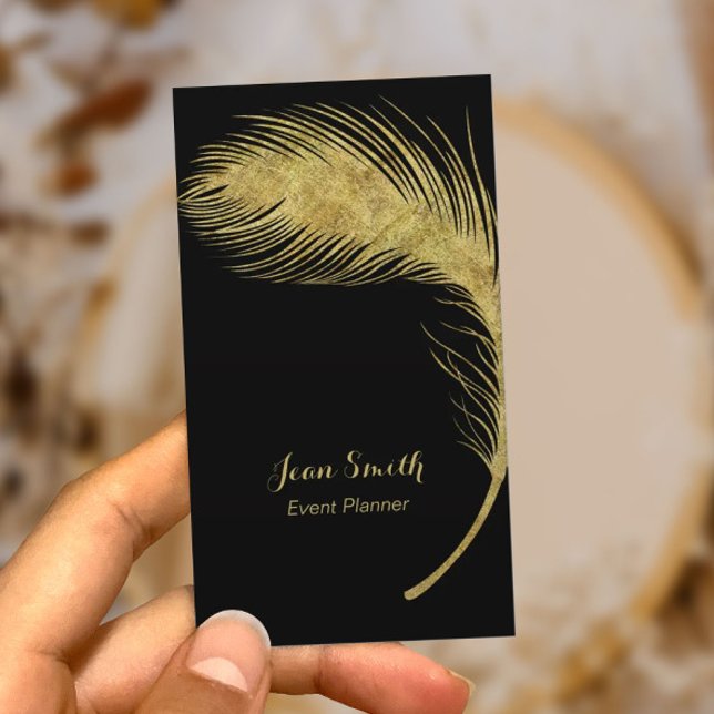 Eventplaner Luxury Gold Peacock Feather Elegant Visitenkarte (Von Creator hochgeladen)