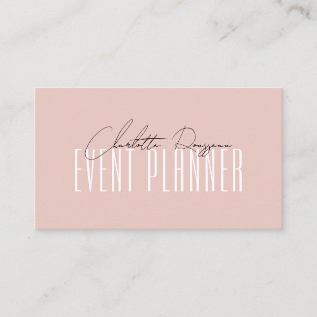 Eventplaner Moderne Typografie Drehbuch Rosa Visitenkarte (Vorderseite)
