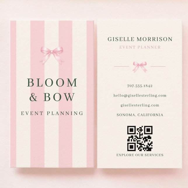 Eventplaner Pink Grün Gestreifter Bogen QR Code Visitenkarte (Von Creator hochgeladen)