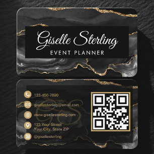Eventplaner QR-Code Schwarz Gold Visitenkarte