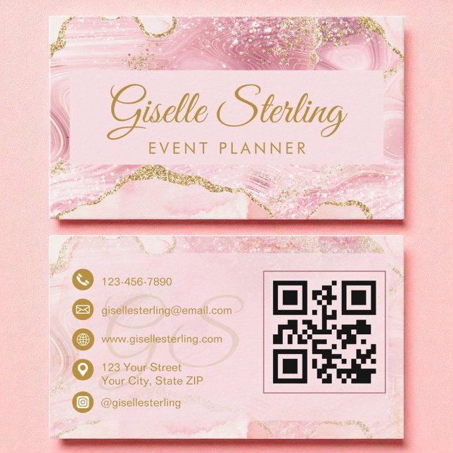 Eventplaner Rosa Gold Agate QR Code Visitenkarte (Von Creator hochgeladen)
