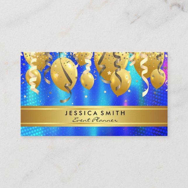 Events Party Balloons | Confetti Blue Abstrakt Visitenkarte (Vorderseite)
