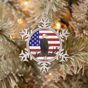 Ever Vigilant Bald Eagle Schneeflocken Zinn-Ornament