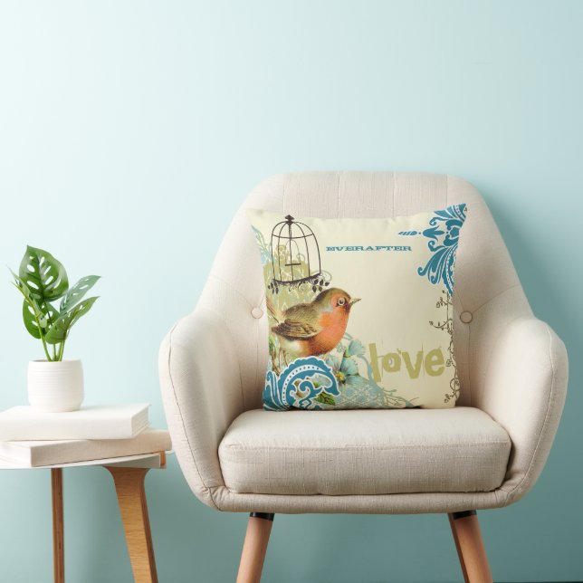 Everafter Bride Aquamarin Limon & Coral Bird Birdc Kissen (Stuhl )