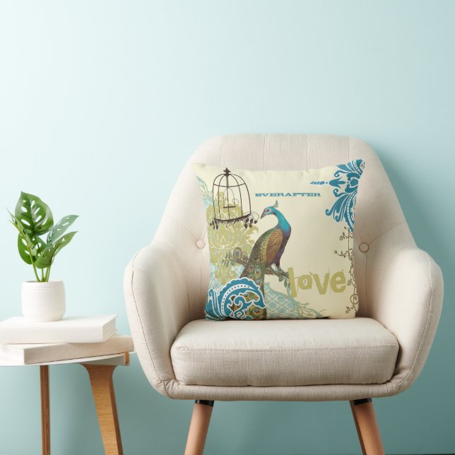 Everafter Bride Aquamarin Limon Peacock Birdcage Kissen (Stuhl )