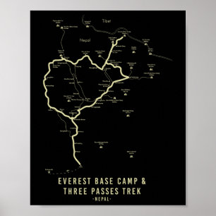 Everest Base Camp Trek Everest Wanderkarte Poster