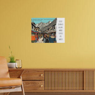 Everest Himalayan Village Market Reise Kunst  Poster