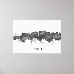 Everett Washington Skyline BW Leinwanddruck
