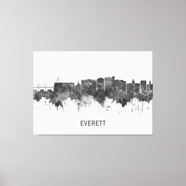 Everett Washington Skyline BW Leinwanddruck (Vorderseite)