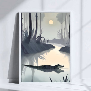 Everglades-Alligator   Nationalpark Aquarell Poster