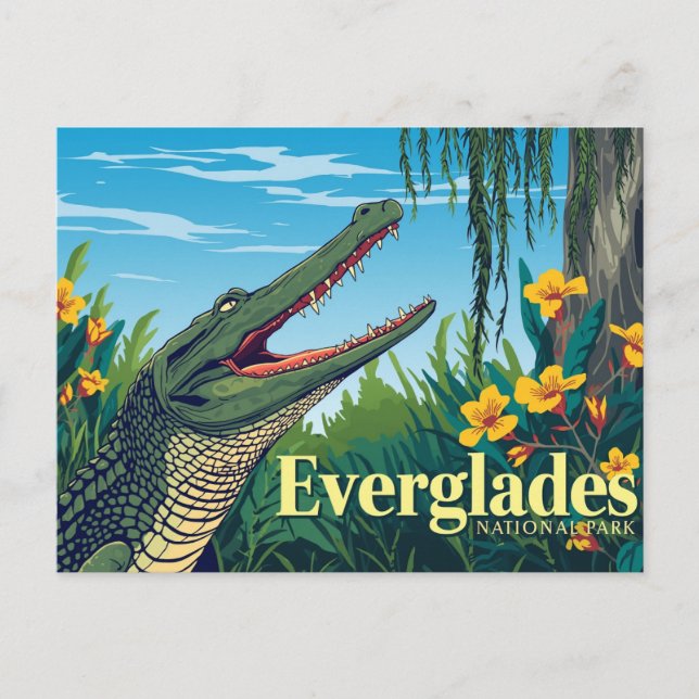 Everglades Alligator Vintage Poster Art Postkarte (Vorderseite)