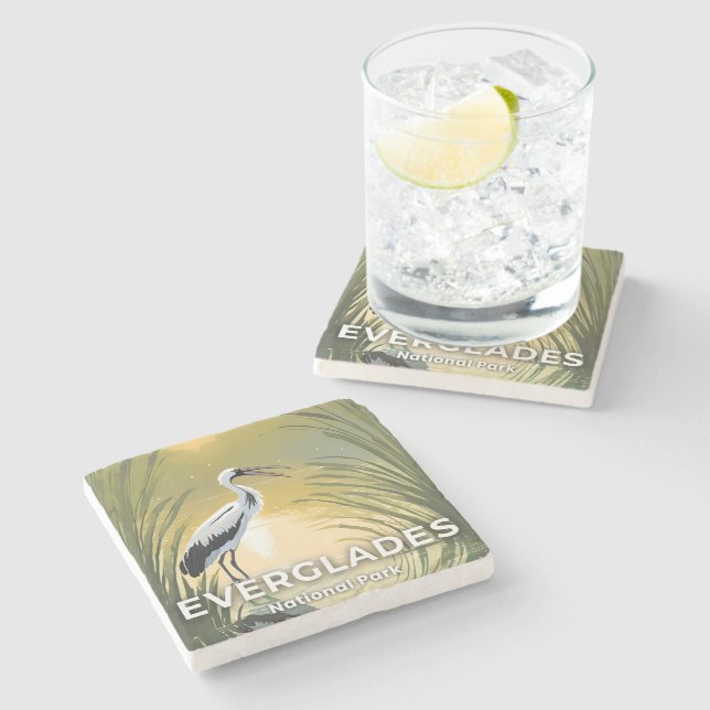 Everglades National Park | Watercolor Stork Steinuntersetzer (Seitenansicht)