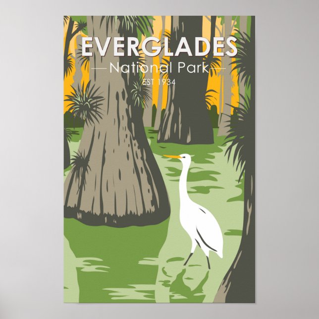 Everglades Nationalpark Florida Egret Vintag Poster (Vorne)