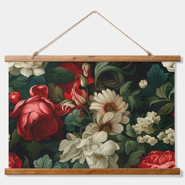 Everglow Weihnachten Florals Botanical Wandteppich Mit Holzrahmen (Vorne)