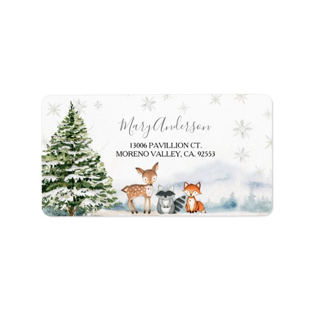 Evergreen Animal Winter Onederland-Adresse Adressaufkleber (Vorne)