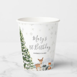 Evergreen Animal Winter Onederland Birthday Pappbecher