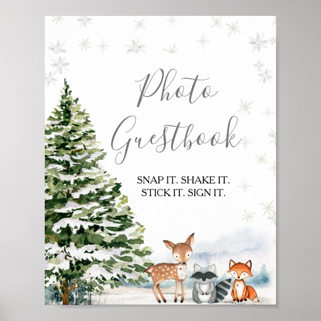 Evergreen Animal Winter Onederland Foto Guestbook Poster (Vorne)