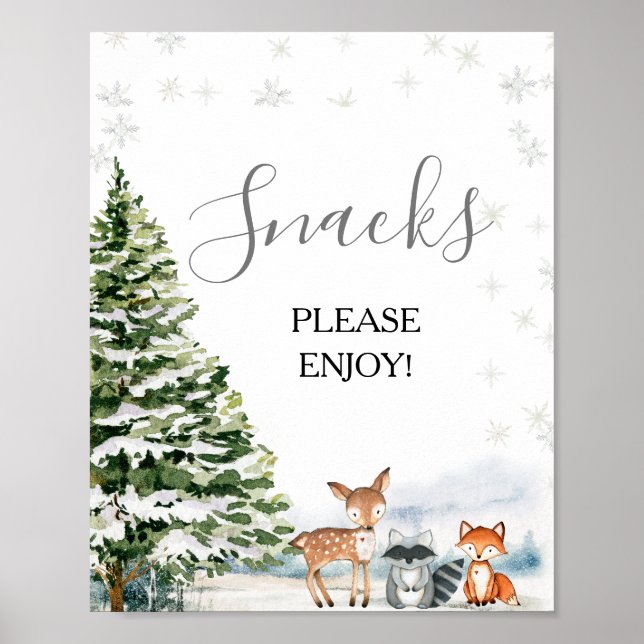 Evergreen Animal Winter Onederland Snacks Sign Poster (Vorne)