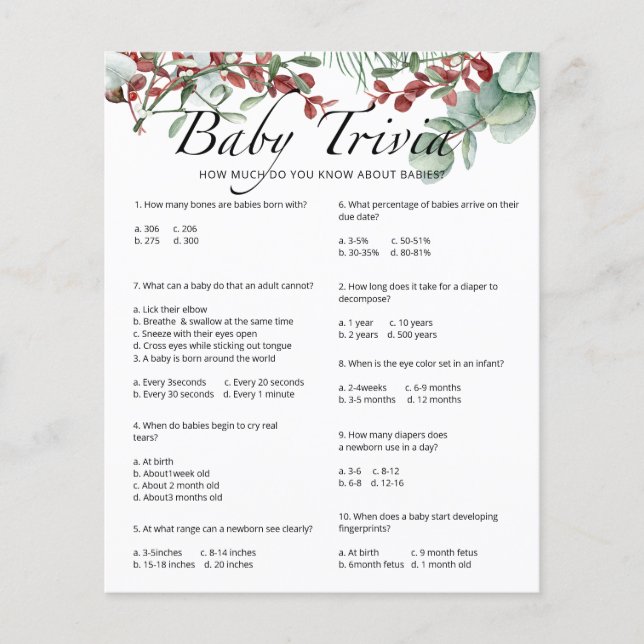 Evergreen Baby Trivia Baby Showspiel (Vorderseite)