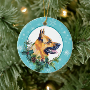 Evergreen Blue Snowflake Border Keramik Ornament