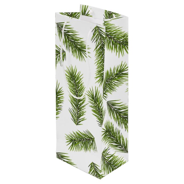 Evergreen Branch Muster Geschenktüte Für Weinflaschen (Rückseite Schrägansicht)
