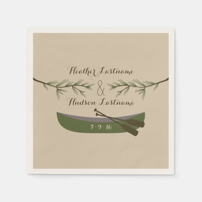 Evergreen Branches + Canoe Wedding Napkins Serviette (Vorderseite)