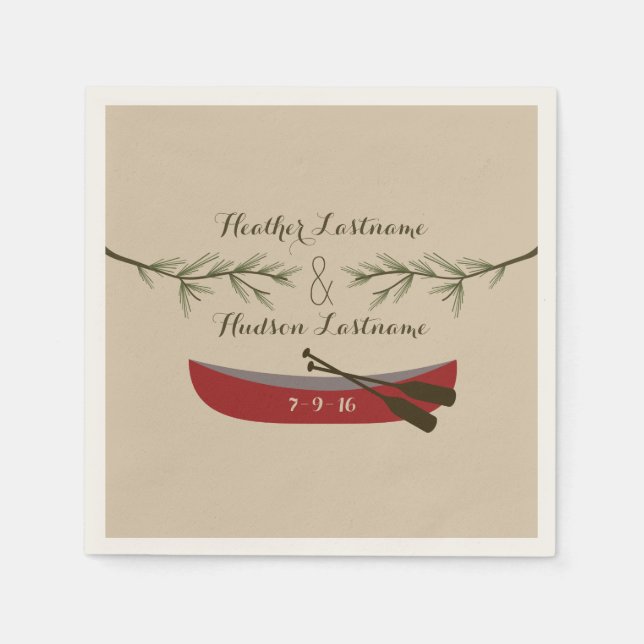 Evergreen Branches + Red Canoe Wedding Serviette (Vorderseite)