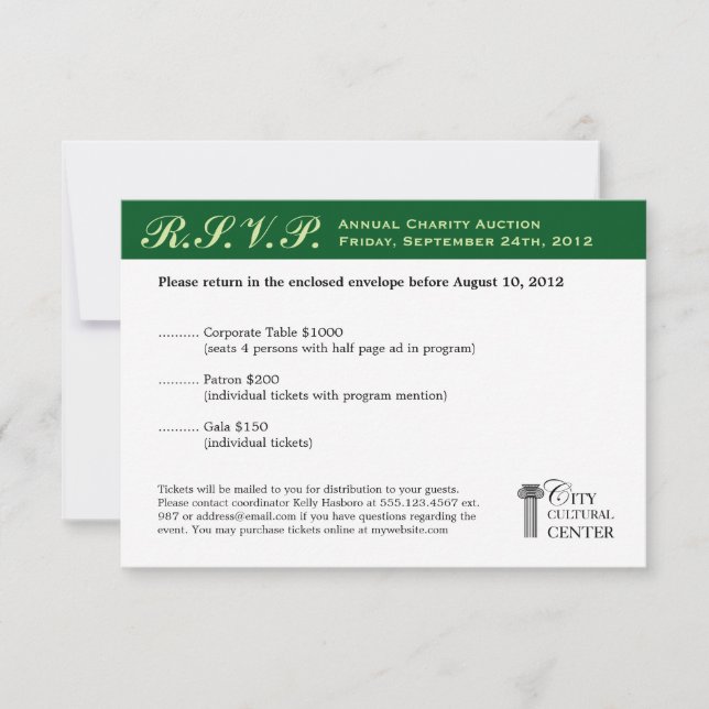Evergreen Business Gala Event UAWG RSVP Karte (Vorderseite)