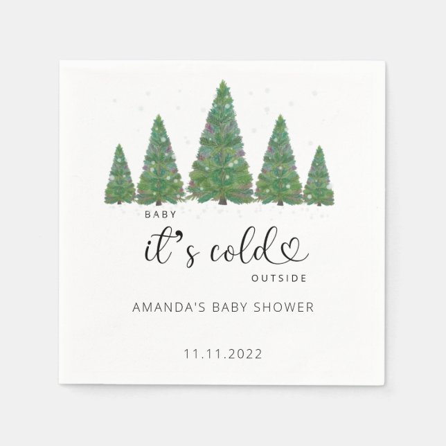 Evergreen Christmas Baby ist draußen kalt Serviette (Vorderseite)