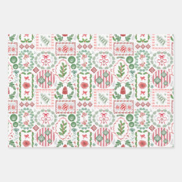 Evergreen Christmas Foliage Berries Spruce und Bow Geschenkpapier Set
