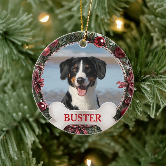 Evergreen Christmas Wreath Dog Photo Tree Ornament (Baum)