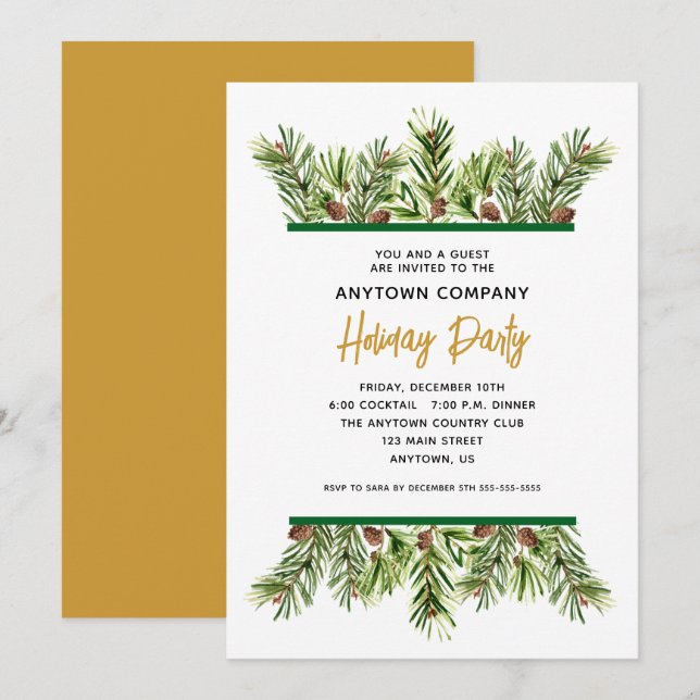 Evergreen Corporate Holiday Weihnachts-Party Einladung (Vorne/Hinten)